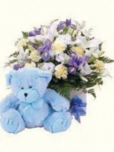 Blue Teddy Bear + Large Box Arrangement