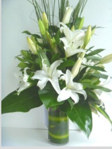 White Lily Bouquet Including Vase