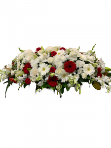 White with red Casket Cover