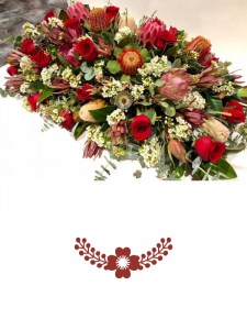 Red Roses with Natives casket cover